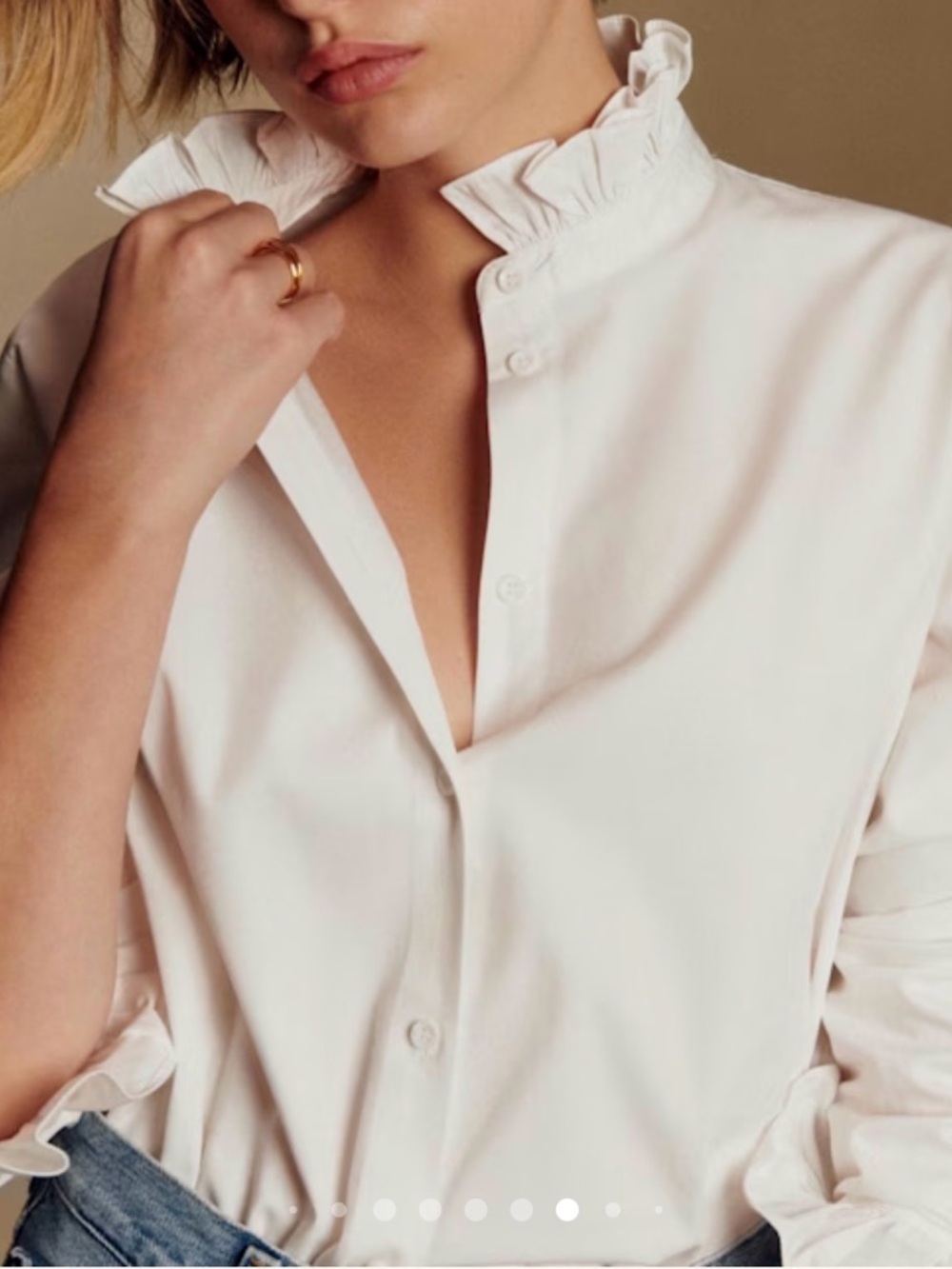 Sezane White Ruffle Collar Button-Down Shirt - 34